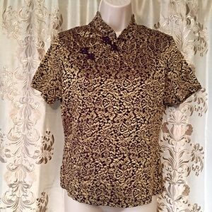 Chic Gold and Black Women's Brocade Blouse